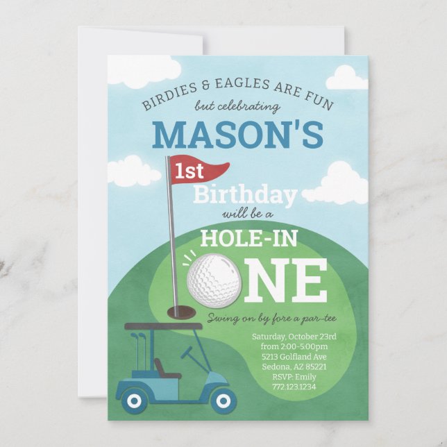 Golf Hole in One First Birthday Party Invitation (Front)