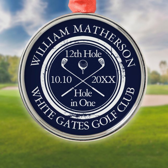 Golf Hole in One Navy Blue Personalised Metal Tree Decoration (Creator Uploaded)
