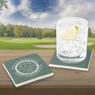 Golf Hole in One Personalised Emerald Green Stone Coaster