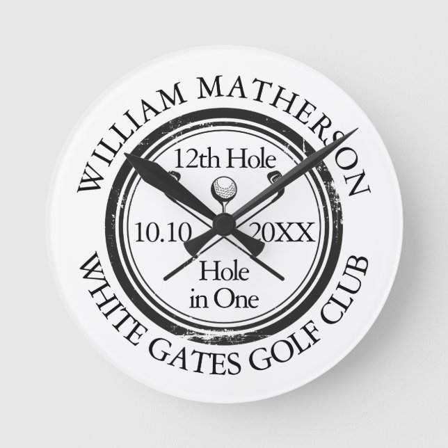 Golf Hole in One Personalised  Round Clock (Front)