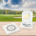 Golf Hole in One Personalised Stone Coaster<br><div class="desc">Featuring an aged stamp effect classic retro design. Personalise the name,  location hole number,  and date to create a great golf keepsake to celebrate that fantastic hole in one. Designed by Thisisnotme©</div>