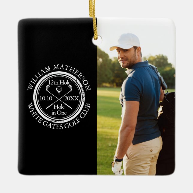 Golf Hole in One Personalized Photo Golfer Ceramic Ornament (Front)