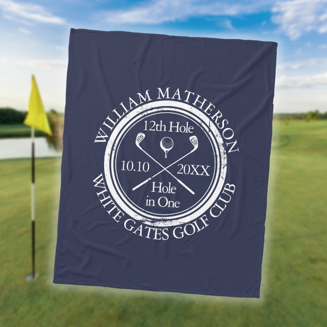 Golf Hole in One Royal Blue Personalised Fleece Blanket (Golf Hole in One Royal Blue Personalized Fleece Blanket)