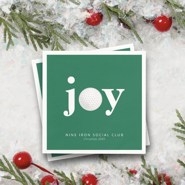 Golf Holiday Joy Personalized Name Typography  Napkin (Sleek, minimal, and ready for the clubhouse Christmas toast.)