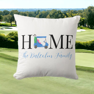 Golf Home Blue Golf Cart Heart Family Name Cushion