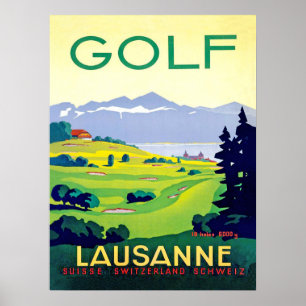 Golf in Lausanne, Switzerland, Vintage Travel  Poster