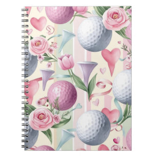 Golf in pink themed with flowers for Lady golfer Notebook