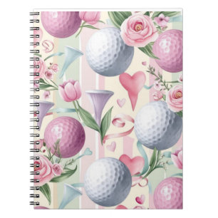 Golf in pink themed with flowers for Lady golfer Notebook