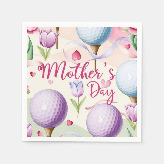 Golf in pink themed with flowers  for Mother's Day Napkin (Front)