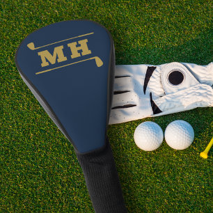  Golf Initials Classic Preppy Athletic Navy Gold Head Cover