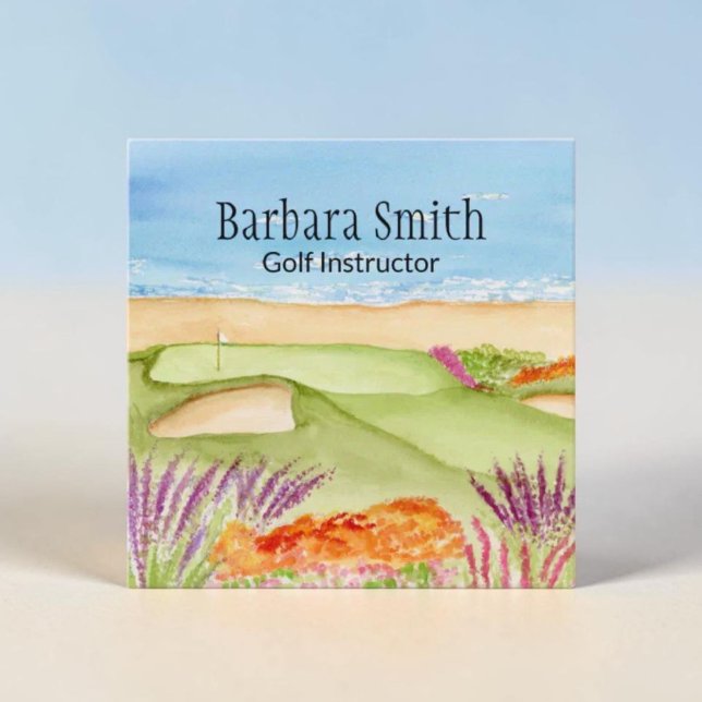 Golf Instructor Golf Course By The Ocean Square Business Card (Creator Uploaded)