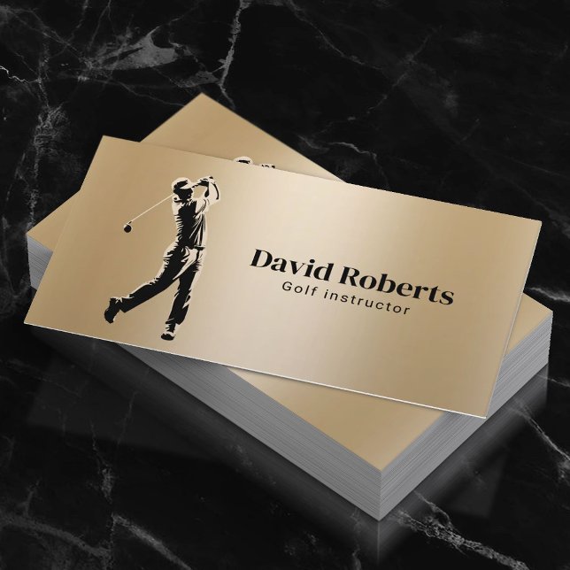 Golf Instructor Golf Swing Coach Modern Gold Business Card (Creator Uploaded)