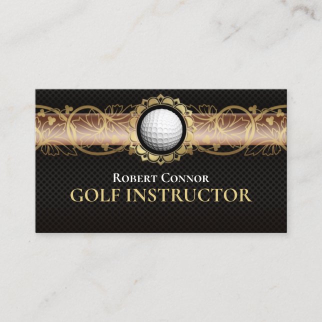 Golf Instructor Golfer Club Luxury Dark Business Card (Front)