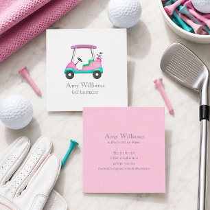 Golf Instructor Pink Leather Elegant Golf Cart Square Business Card