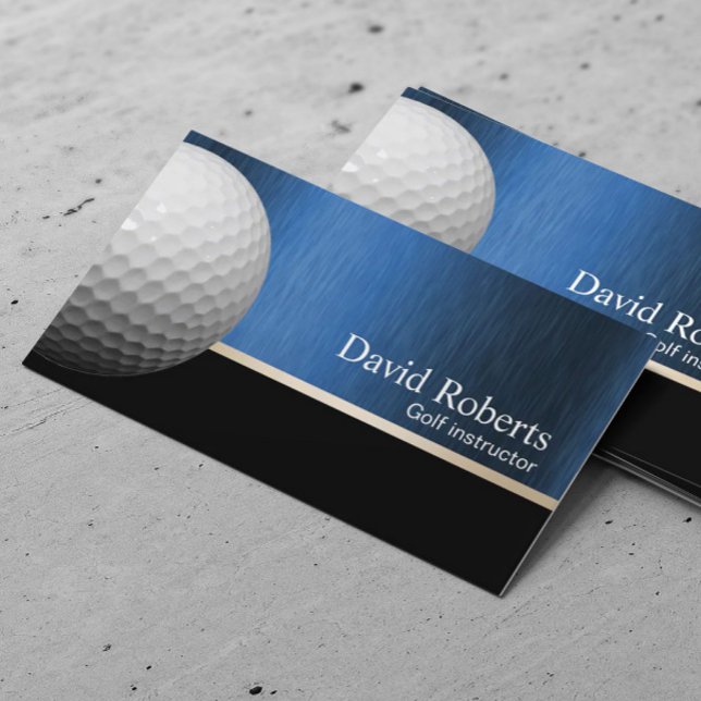 Golf Instructor Professional Blue Metal Sport Business Card (Creator Uploaded)