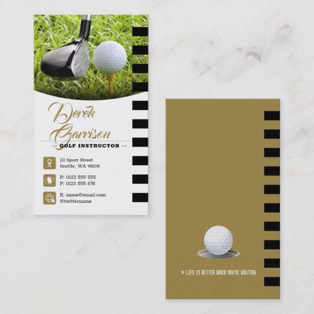 Golf Instructor | Professional Golf Lessons Gold Business Card (Front/Back)