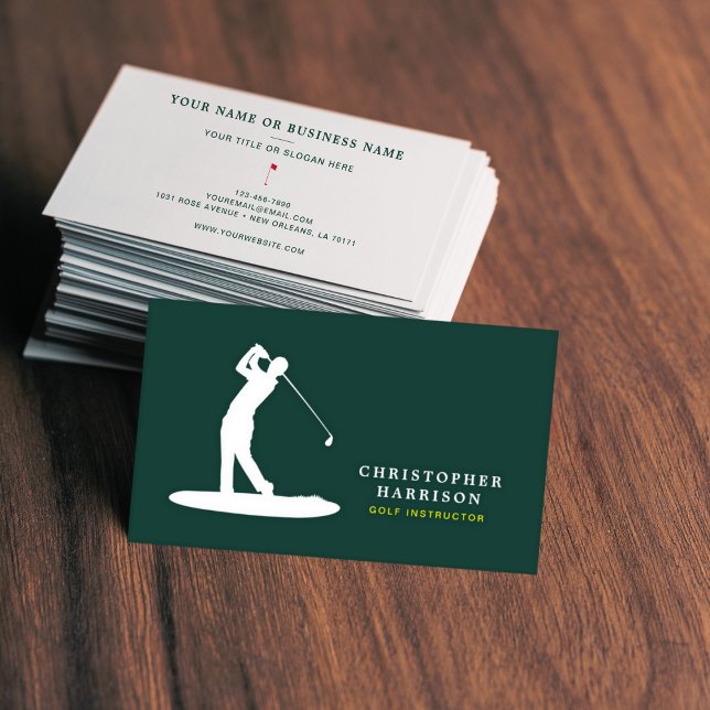 Golf Instructor Professional Modern Green Sport Business Card (Creator Uploaded)