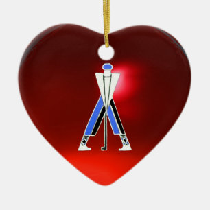 GOLF INSTRUCTOR RED RUBY HEART MONOGRAM CERAMIC TREE DECORATION