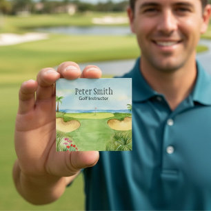 Golf Instructor Tropical Golf Course Watercolor Square Business Card