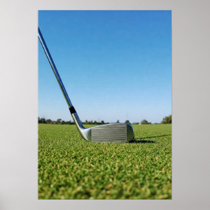 Golf Iron and Balls on Fresh Green Turf Poster