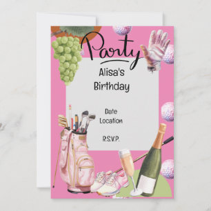 Golf iron  with ball all over on pink for golfer invitation