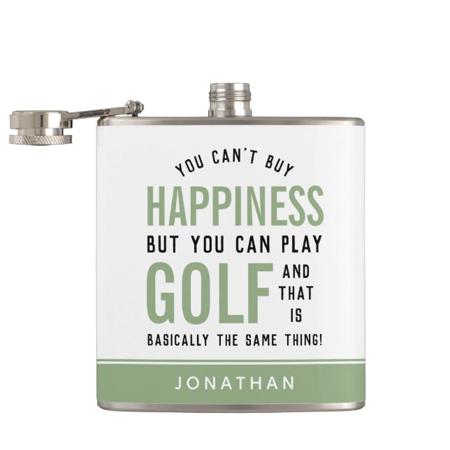 Golf is Happiness Funny Golf Lover Gifts Hip Flask (Opened)