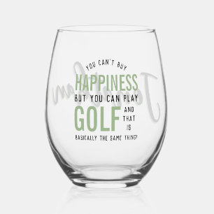 Golf is Happiness Funny Golf Lover Personalised Stemless Wine Glass