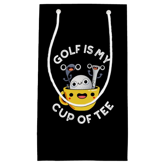 Golf Is My Cup Of Tee Funny Golf Pun Dark BG Small Gift Bag (Front)