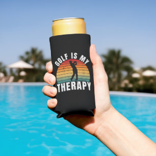 Golf is my therapy Funny Vintage Typography Sport Seltzer Can Cooler
