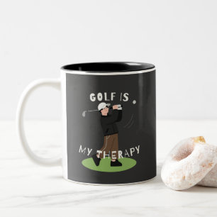 'Golf Is My Therapy' Peace Focus Joy Motivation Two-Tone Coffee Mug