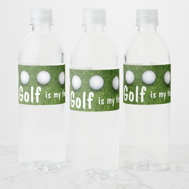 Golf is my therapy with golf balls on green water bottle label (Bottles)