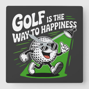 Golf is the way to happiness square wall clock