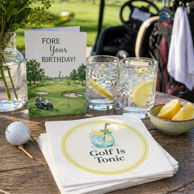 Golf Is Tonic - Lemon Mint Glass Design Napkins (Golf themed paper napkins for parties, birthdays and clubhouse drinks with a fun gin twist)