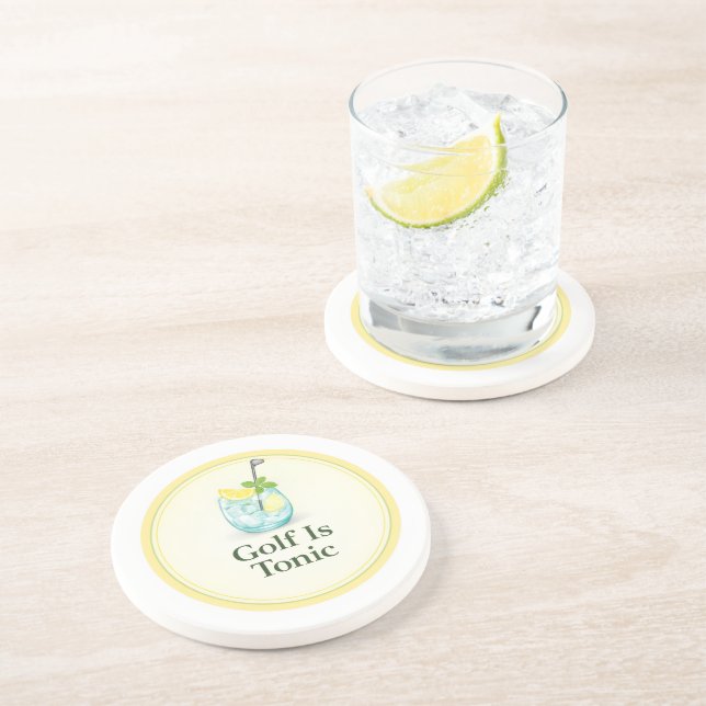 Golf Is Tonic Luxury Sandstone Cocktail Coaster (Side)