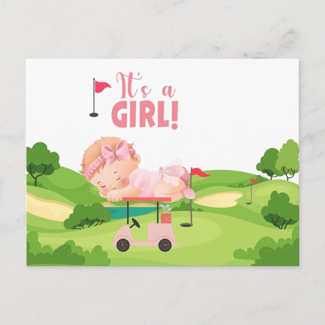 Golf It is GIRL golfer baby on golf cart  Postcard (Front)