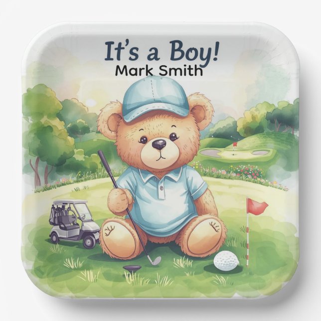 Golf It’s a Boy Baby Shower Paper Plates  (Front)