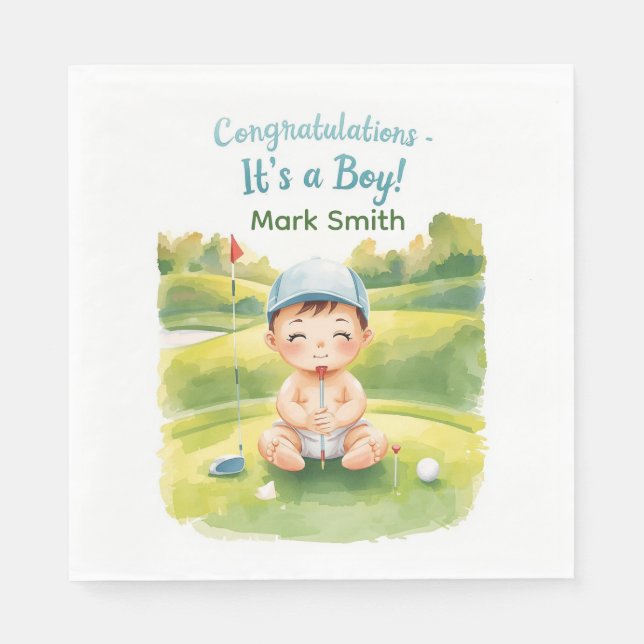 Golf  It's Boy for Baby Shower   Napkin (Front)