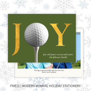 Golf Joy & Peace Green Christmas Photo Holiday Card