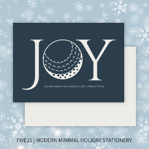 Golf Joy & Peace Navy Blue Flat Christmas Holiday Card