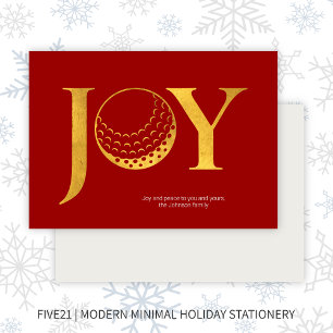Golf Joy & Peace Red Flat Christmas Holiday Card
