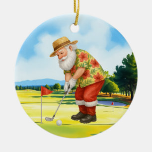 Golf July Christmas with Santa Claus Golfing Ceramic Tree Decoration