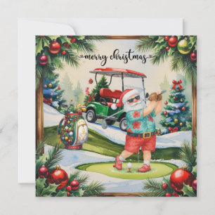 Golf July Christmas with Santa Claus  Golfing Holiday Card