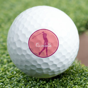 Golf Lady Golfer Player Chic Pink Coral Monogram Balls