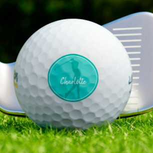 Golf Lady Golfer Player Chic Sports Monogram Teal  Golf Balls