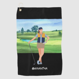 Golf Lady woman is golfing Golf Towel