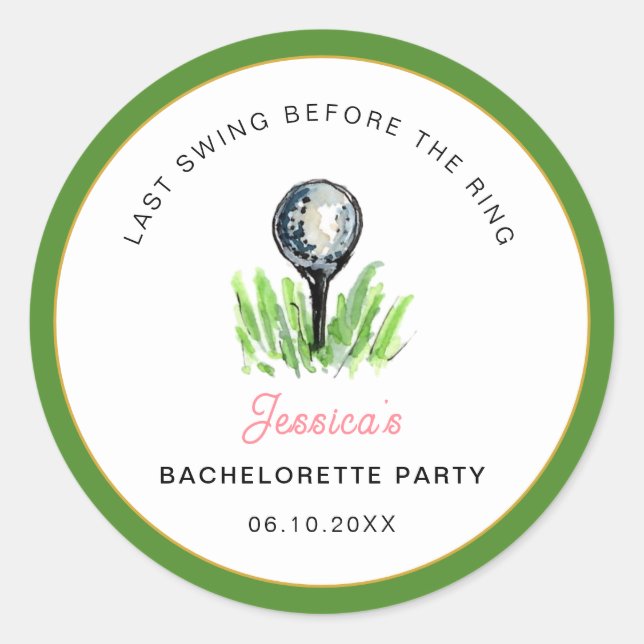 Golf "Last swing Before the ring" Bachelorette Classic Round Sticker (Front)
