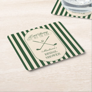 Golf "Last Swing before the Ring" Bridal Square Paper Coaster