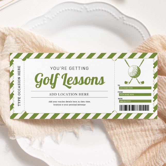Golf Lesson Golfing Gift Certificate Voucher Invitation (Creator Uploaded)