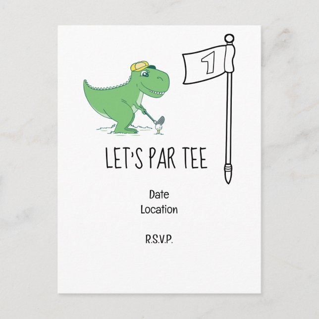 Golf Let’s Par tee 1st Birthday Dinosaur golfing  Postcard (Front)
