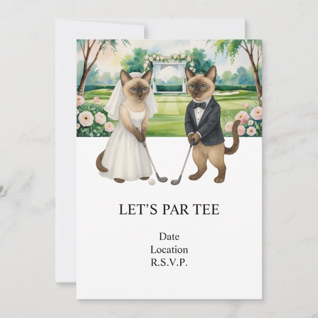 Golf Let’s Par tee for cat lovers WEDDING Invitation (Front)